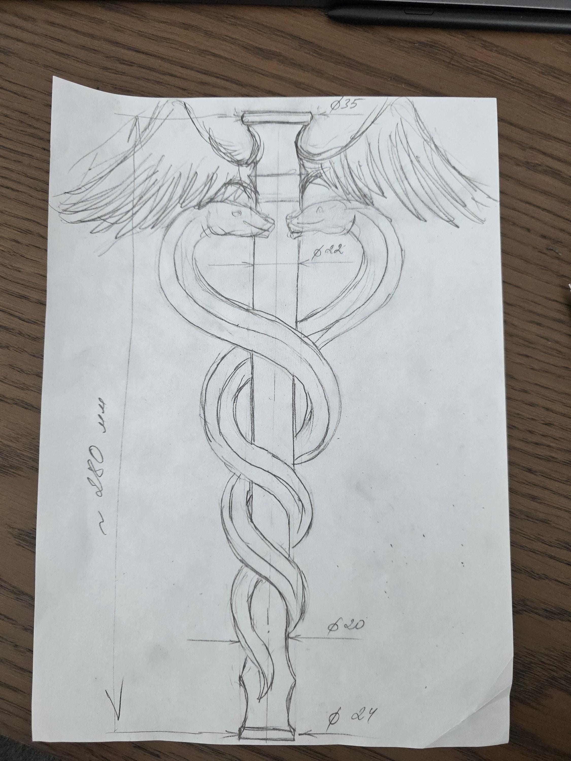 Hand Carved Caduceus Walking Stick: Ash Wood Knob Handle Cane - GCArtis - Walking Stick Staff - wood, wooden, solid wood, hard wood