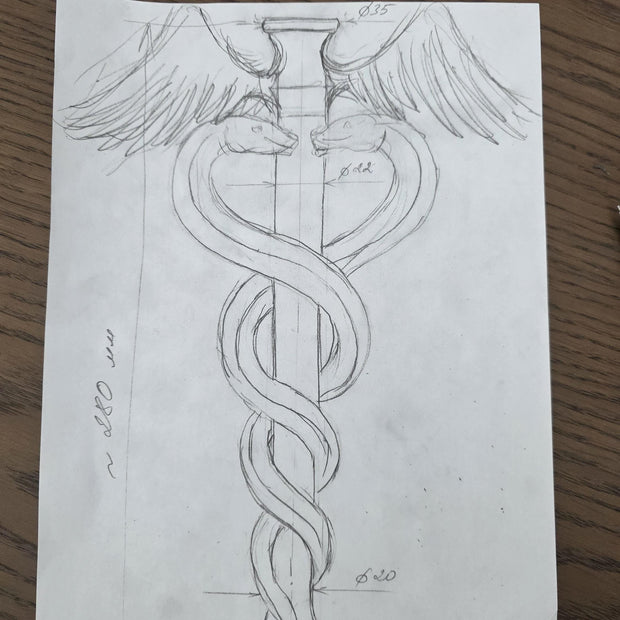 Hand Carved Caduceus Walking Stick: Ash Wood Knob Handle Cane - GCArtis - Walking Stick Staff - wood, wooden, solid wood, hard wood