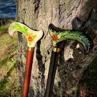 Hand Painted Walking Stick with Oak Acorns - Stylish black wooden Cane - GCArtis - Classic Wooden Canes - Bronze, wood