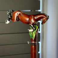 Hand-Painted Galloping Horse Wooden Walking Cane - Artistic Design - GCArtis - Luxe Hand Painted Canes - Wood, metal, rubber, colorful paint, curved wood