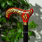 Celtic Walking Stick – Red Fire Hand Painted Wooden Cane, Brass decor, Derby Handle – 36" - GCArtis - Classic Wooden Canes - Bronze, wood