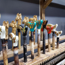 Celtic Walking Stick – Red Fire Hand Painted Wooden Cane, Brass decor, Derby Handle – 36