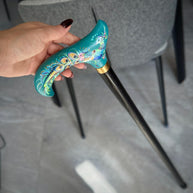 Classic Hand-painted walking stick - Peacock bird - wooden cane for Ladies with comfortable light derby handle - GCArtis - Classic Wooden Canes - Bronze, wood