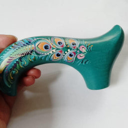 Classic Hand-painted walking stick - Peacock bird - wooden cane for Ladies with comfortable light derby handle - GCArtis - Classic Wooden Canes - Bronze, wood