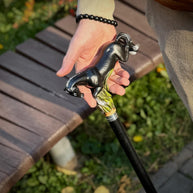 Hand Carved Horse Walking Cane – Black Painted Ash Wood Hiking Stick - GCArtis - Luxe Hand Painted Canes - wood, wooden, solid wood, hard wood, metal