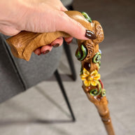 Hand painted Walking cane - Flower field, Elegant light wood hand carved Walking Stick - GCArtis - Luxe Hand Painted Canes - Wood, Wooden