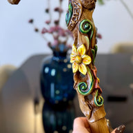 Hand painted Walking cane - Flower field, Elegant light wood hand carved Walking Stick - GCArtis - Luxe Hand Painted Canes - Wood, Wooden