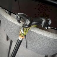 Hand Carved Horse Walking Cane – Black Painted Ash Wood Hiking Stick - GCArtis - Luxe Hand Painted Canes - wood, wooden, solid wood, hard wood, metal