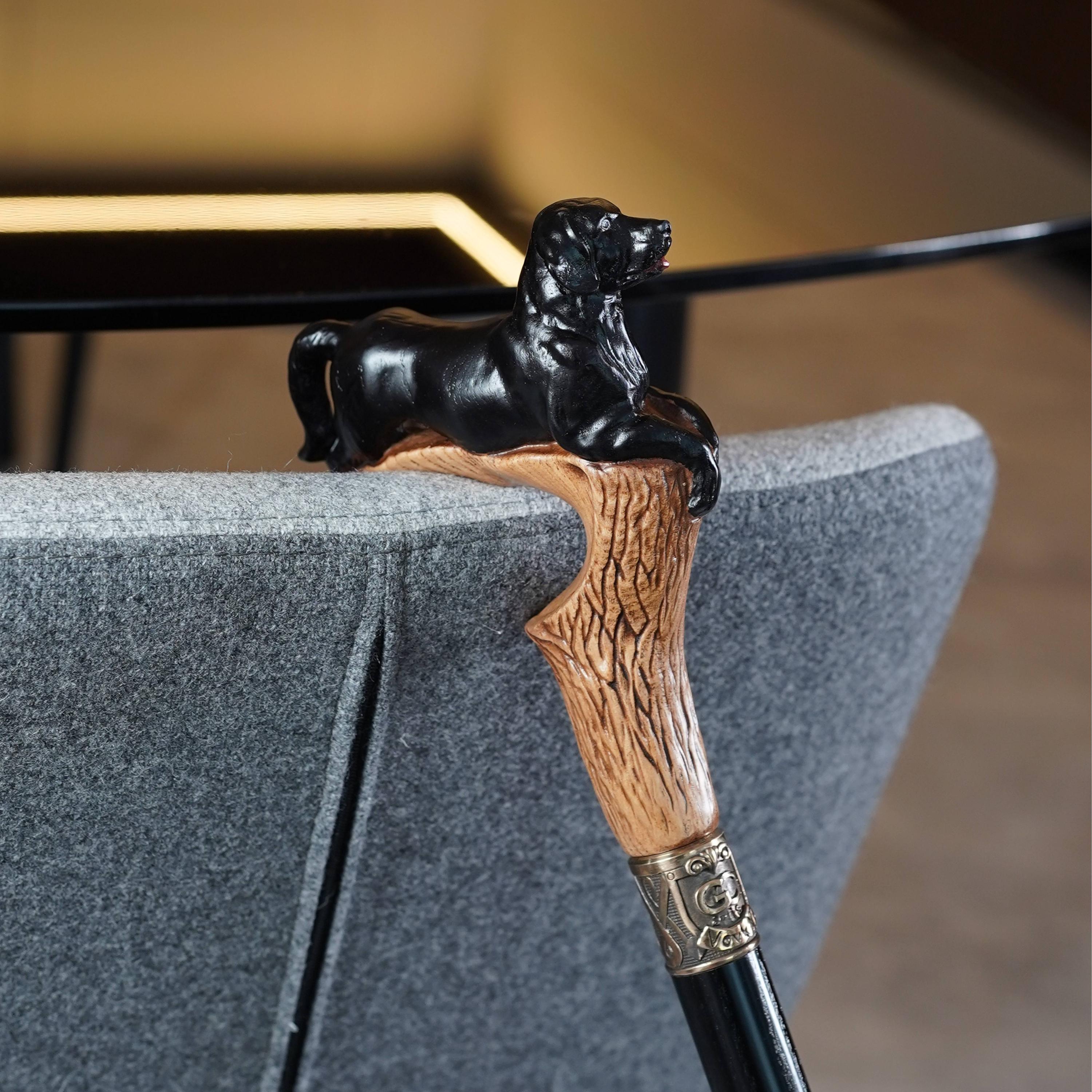 Black Labrador retriever walking canes - Light Walking Stick - wood carved present for dog lovers - GCArtis - Luxe Hand Painted Canes - Wood, wooden, brass, bronze, metal