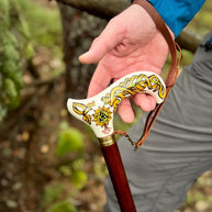 Celtic Walking Stick - Tree of Life trinity knot – Wooden Cane, Brass decor, Derby Handle - GCArtis - Classic Wooden Canes - Bronze, wood