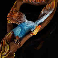 Fiery Phoenix bird Walking stick cane - Handcarved & handpainted Wooden staff in fantasy style - GCArtis - Luxe Hand Painted Canes - wood, Glass Crystalls, Metal