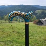 Celtic Walking Stick – blue Hand Painted Wooden Cane, Triskelion Derby Handle – 36