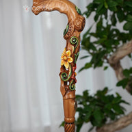 Hand painted Walking cane - Flower field, Elegant light wood hand carved Walking Stick - GCArtis - Luxe Hand Painted Canes - Wood, Wooden