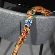 Hand painted Walking cane - Flower field, Elegant light wood hand carved Walking Stick - GCArtis - Luxe Hand Painted Canes - Wood, Wooden
