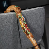 Hand painted Walking cane - Flower field, Elegant light wood hand carved Walking Stick - GCArtis - Luxe Hand Painted Canes - Wood, Wooden