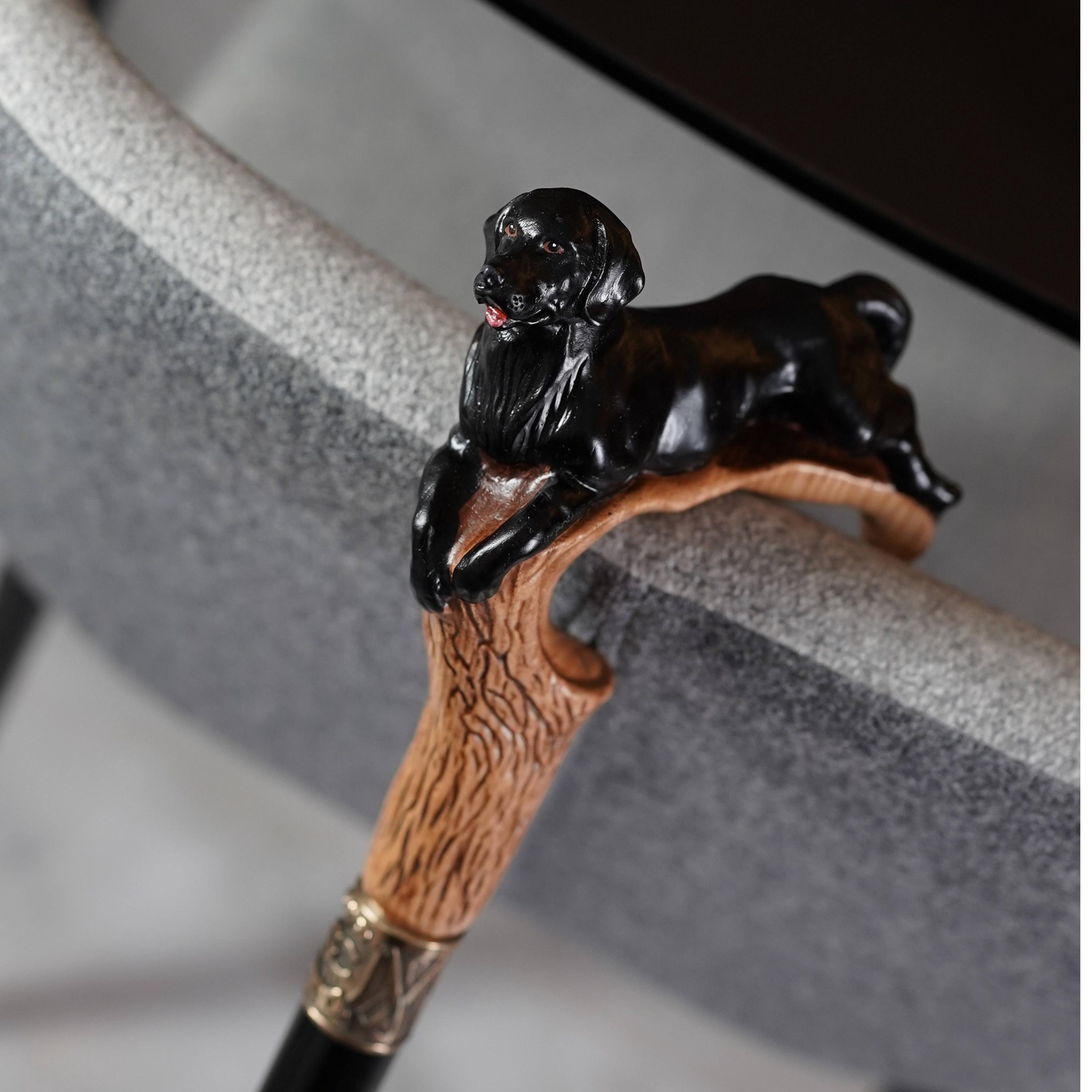 Black Labrador retriever walking canes - Light Walking Stick - wood carved present for dog lovers - GCArtis - Luxe Hand Painted Canes - Wood, wooden, brass, bronze, metal