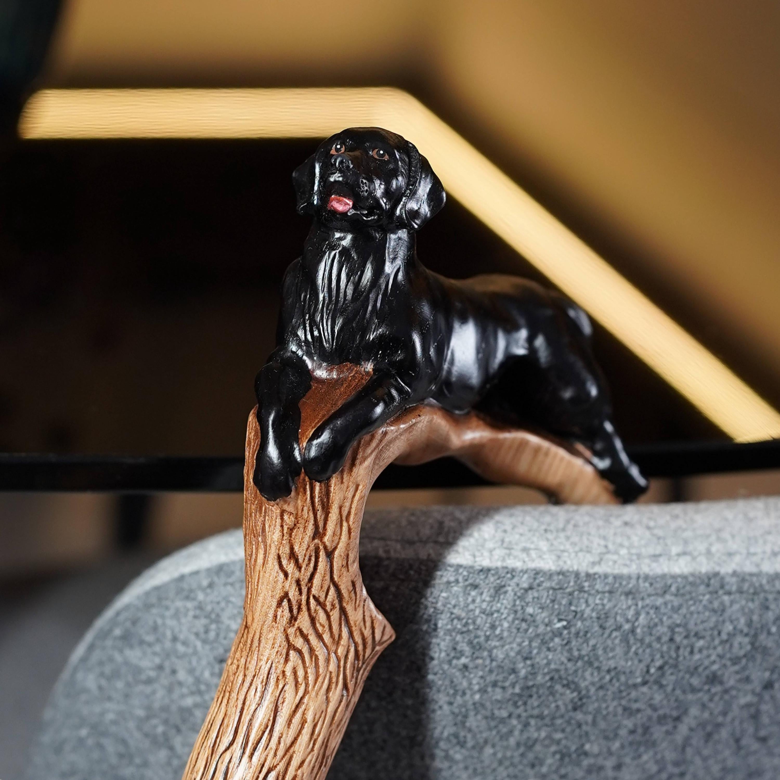 Black Labrador retriever walking canes - Light Walking Stick - wood carved present for dog lovers - GCArtis - Luxe Hand Painted Canes - Wood, wooden, brass, bronze, metal