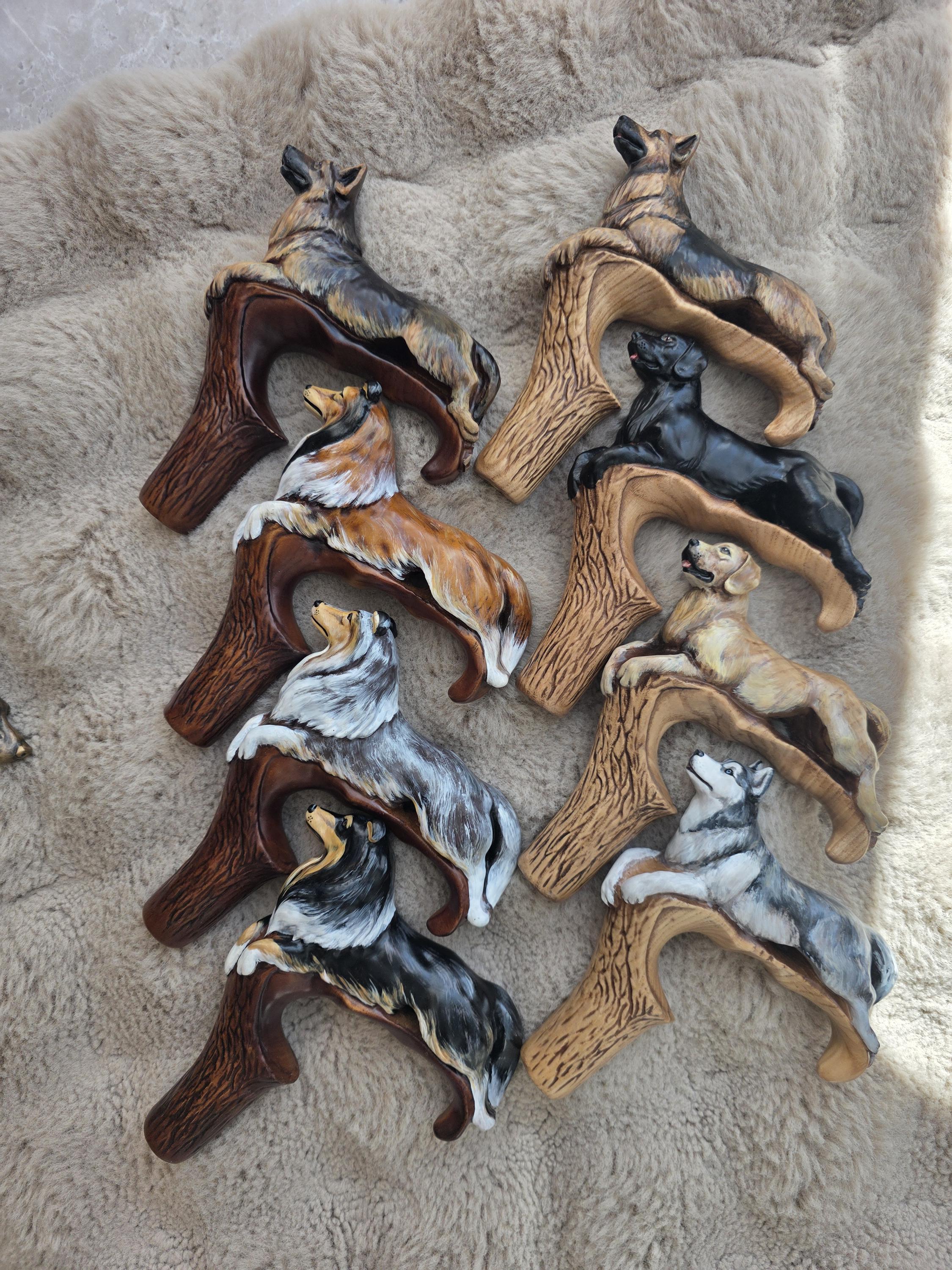 Black Labrador retriever walking canes - Light Walking Stick - wood carved present for dog lovers - GCArtis - Luxe Hand Painted Canes - Wood, wooden, brass, bronze, metal