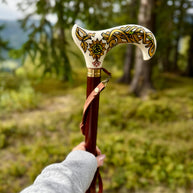 Celtic Walking Stick - Tree of Life trinity knot – Wooden Cane, Brass decor, Derby Handle - GCArtis - Classic Wooden Canes - Bronze, wood