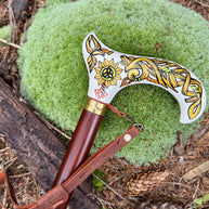 Celtic Walking Stick - Tree of Life trinity knot – Wooden Cane, Brass decor, Derby Handle - GCArtis - Classic Wooden Canes - Bronze, wood