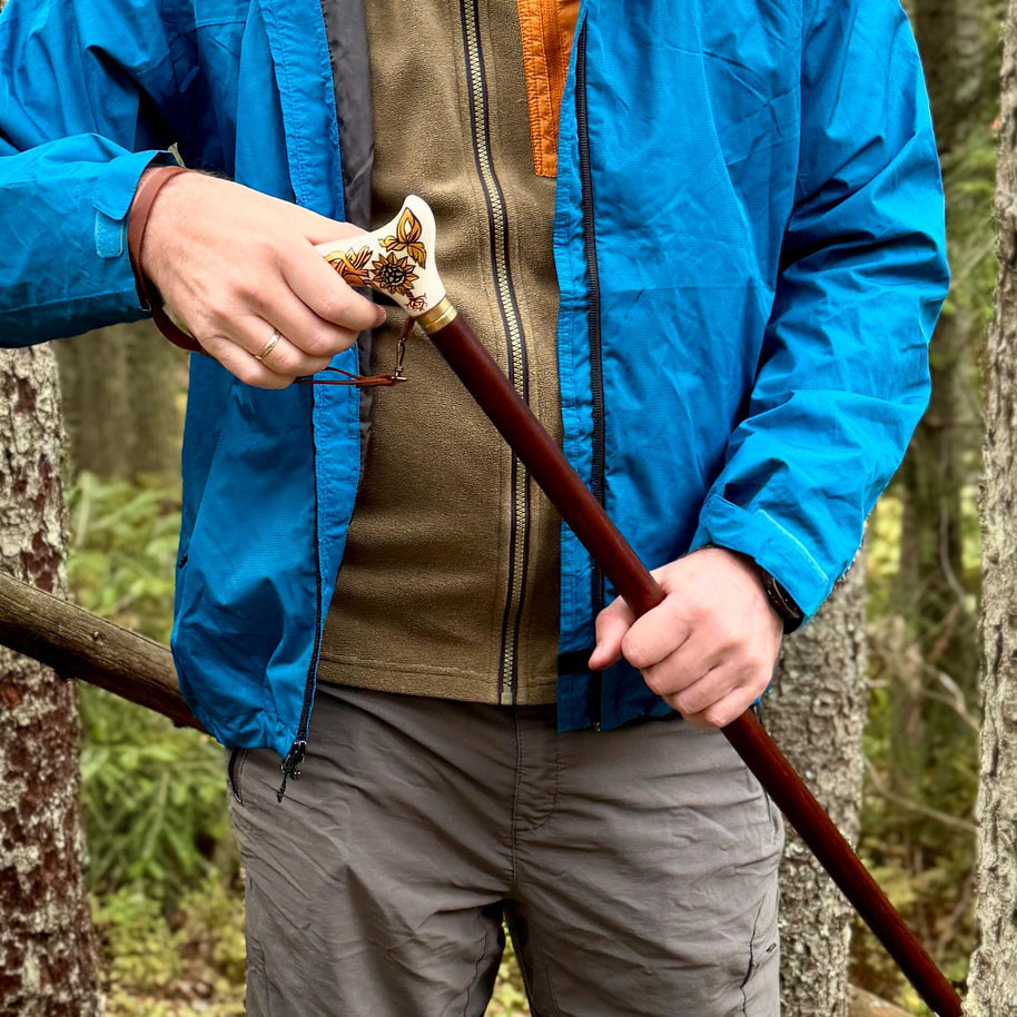 Celtic Walking Stick - Tree of Life trinity knot – Wooden Cane, Brass decor, Derby Handle - GCArtis - Classic Wooden Canes - Bronze, wood