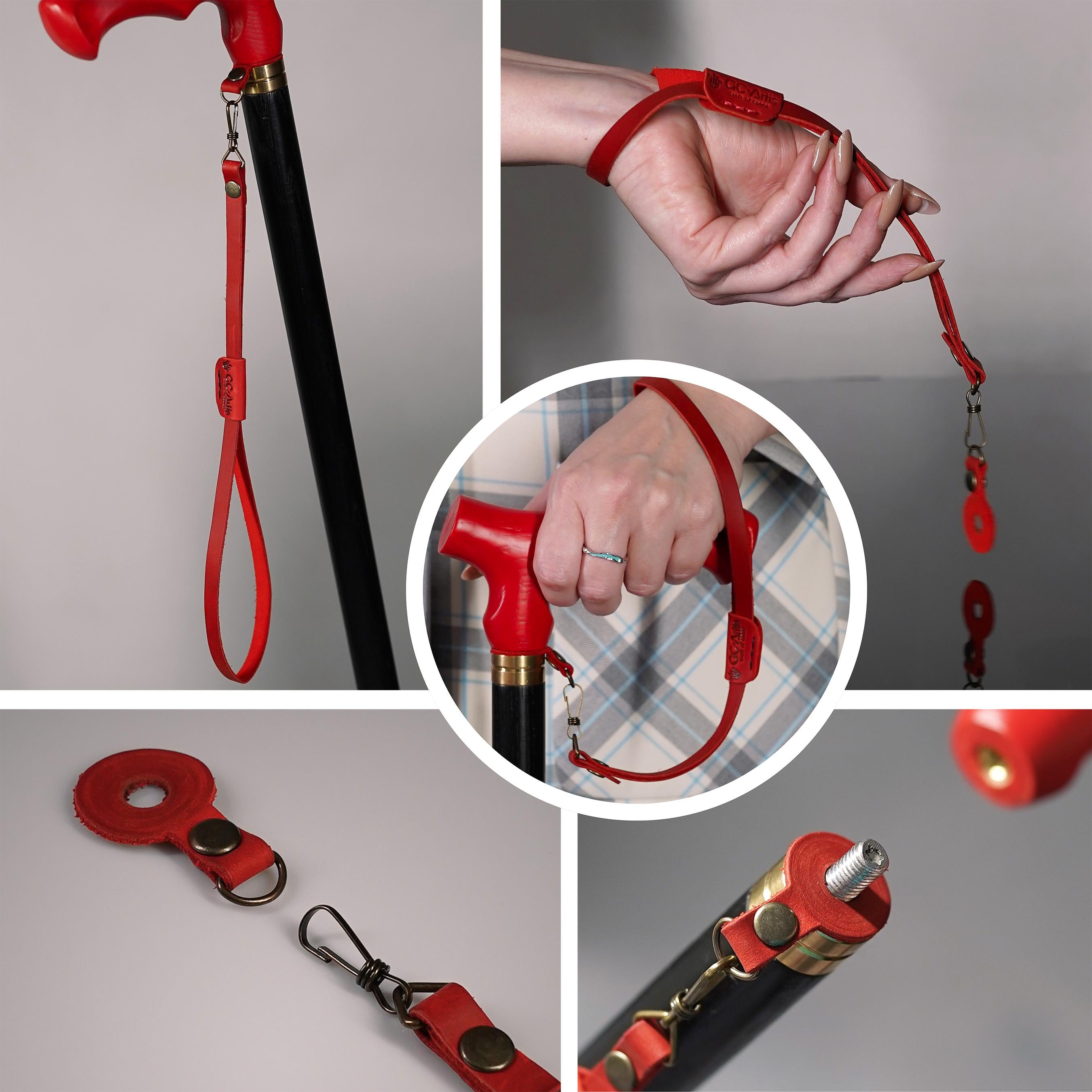 Celtic Walking Stick – Red Fire Hand Painted Wooden Cane, Brass decor, Derby Handle – 36