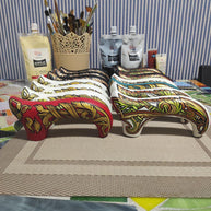 Celtic Walking Stick – Red Fire Hand Painted Wooden Cane, Brass decor, Derby Handle – 36