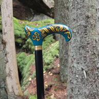 Celtic Walking Stick – blue Hand Painted Wooden Cane, Triskelion Derby Handle – 36