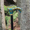 Celtic Walking Stick – blue Hand Painted Wooden Cane, Triskelion Derby Handle – 36" - GCArtis - Classic Wooden Canes - Bronze, wood