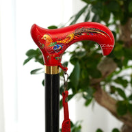 Classic Hand-painted walking stick - Pheasant bird - wooden cane for Ladies with comfortable derby handle - GCArtis - Flowered Ladies canes - Bronze, wood