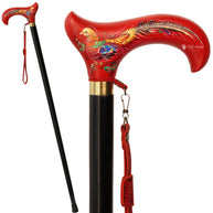 Classic Hand-painted walking stick - Pheasant bird - wooden cane for Ladies with comfortable derby handle - GCArtis - Flowered Ladies canes - Bronze, wood