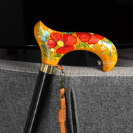 Bee in the Honey Garden - yellow Hand-painted Walking Stick Cane, derby handle gift for mom grandma - GCArtis - Flowered Ladies canes - Bronze, wood
