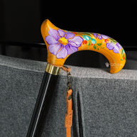 Bee in the Honey Garden - yellow Hand-painted Walking Stick Cane, derby handle gift for mom grandma - GCArtis - Flowered Ladies canes - Bronze, wood