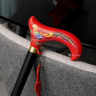 Classic Hand-painted walking stick - Pheasant bird - wooden cane for Ladies with comfortable derby handle - GCArtis - Flowered Ladies canes - Bronze, wood