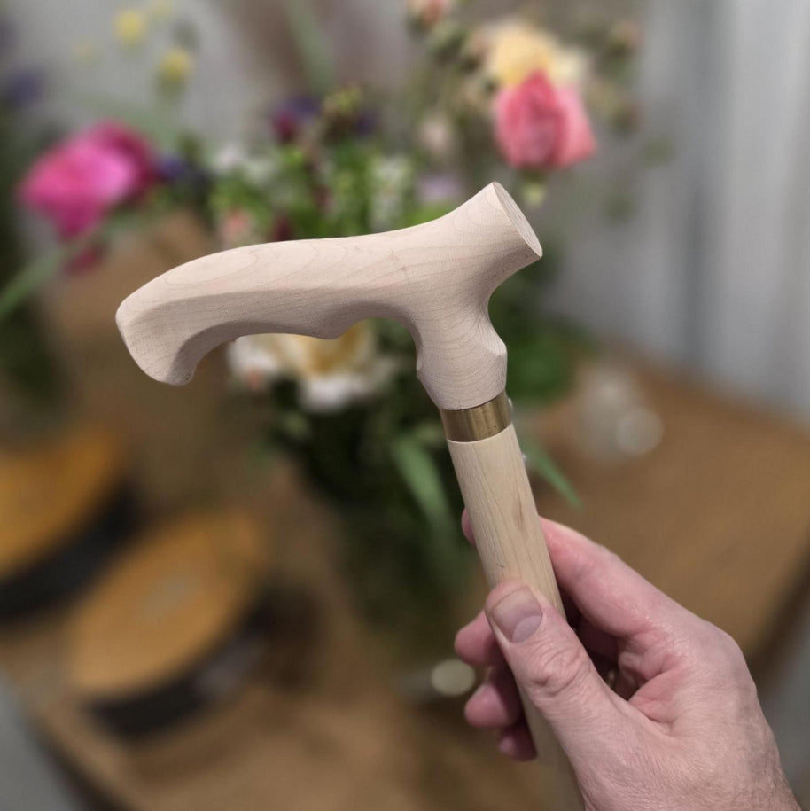 Unpainted Fritz Type Walking Cane DIY Kit: Ash wood Handle & Shaft, Facet - GCArtis - Parts for cane making - 