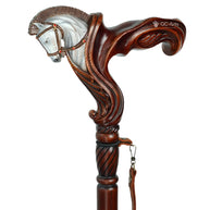 Hand Painted Pegasus Wood Carved Walking Stick Cane: Ergonomic Wooden Horse Head - GCArtis - Ergonomic Handle Canes - 