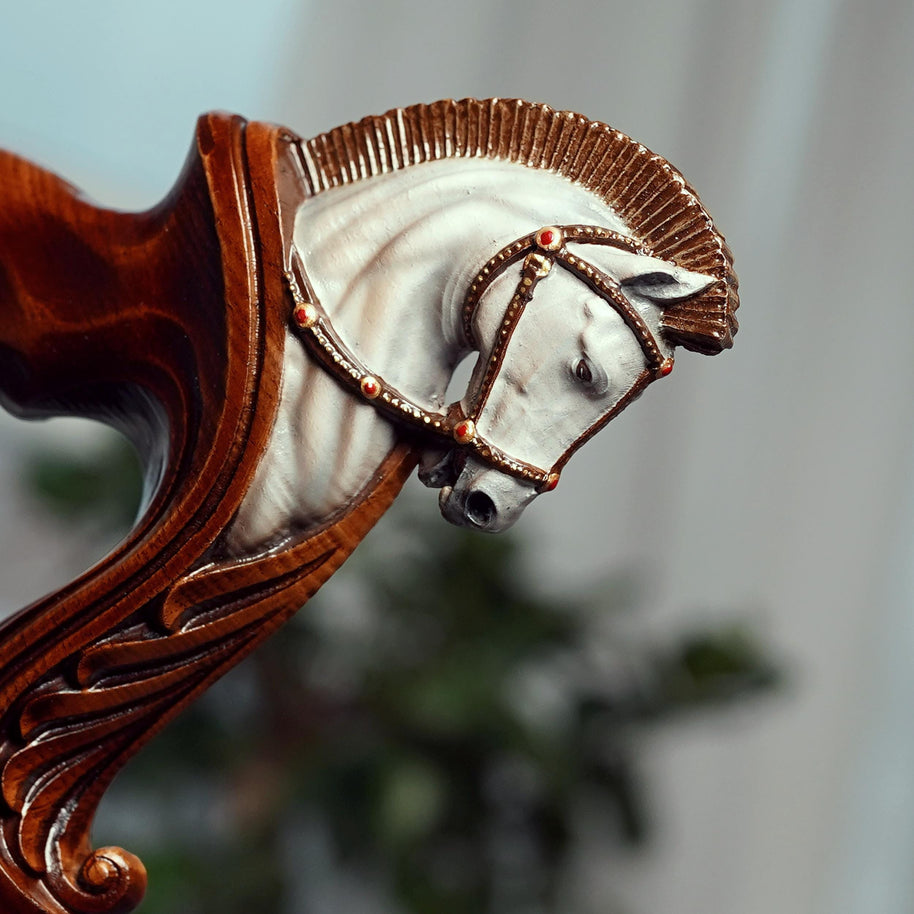 Hand Painted Pegasus Wood Carved Walking Stick Cane: Ergonomic Wooden Horse Head - GCArtis - Ergonomic Handle Canes - 