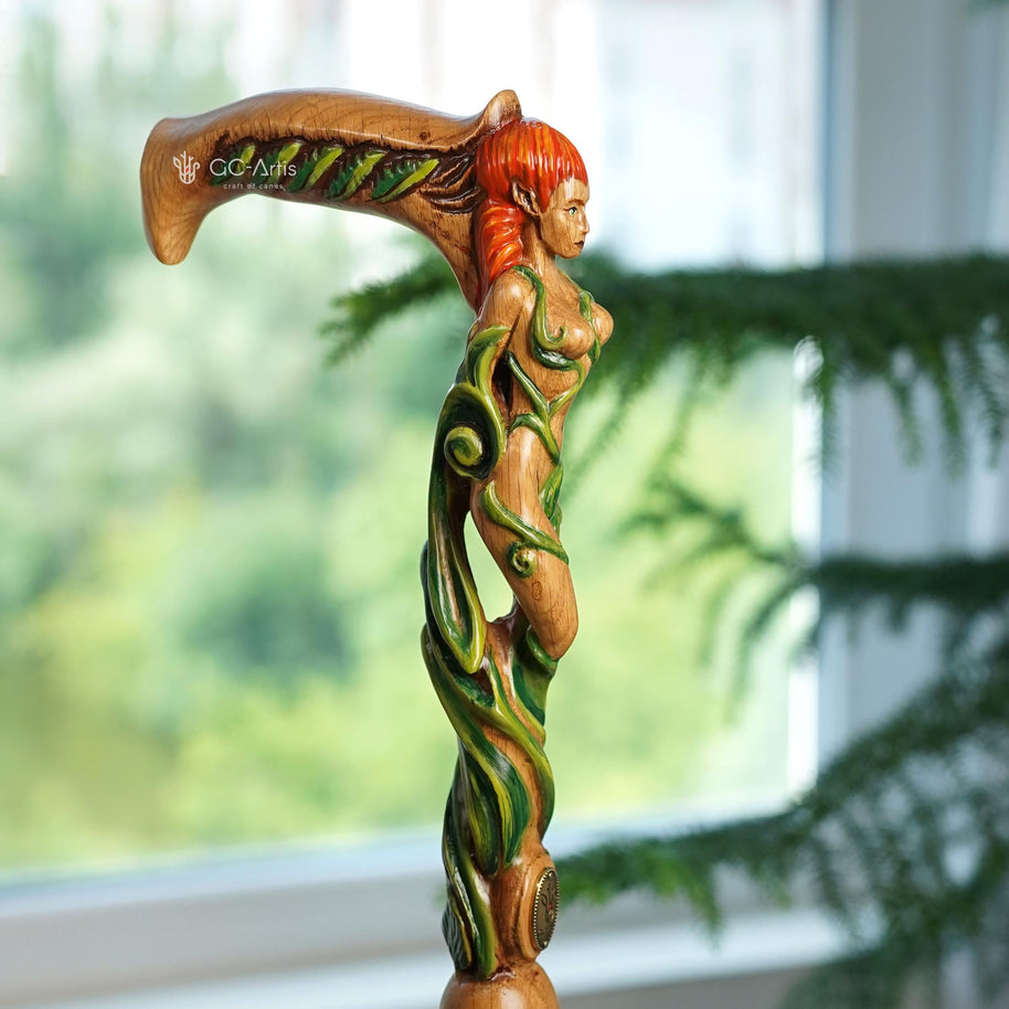 Forest Fairy Light Wood – Hand-Carved Wooden Walking Cane - GCArtis - Hand carved Wooden Canes - Wood, wooden, solid wood, hard wood