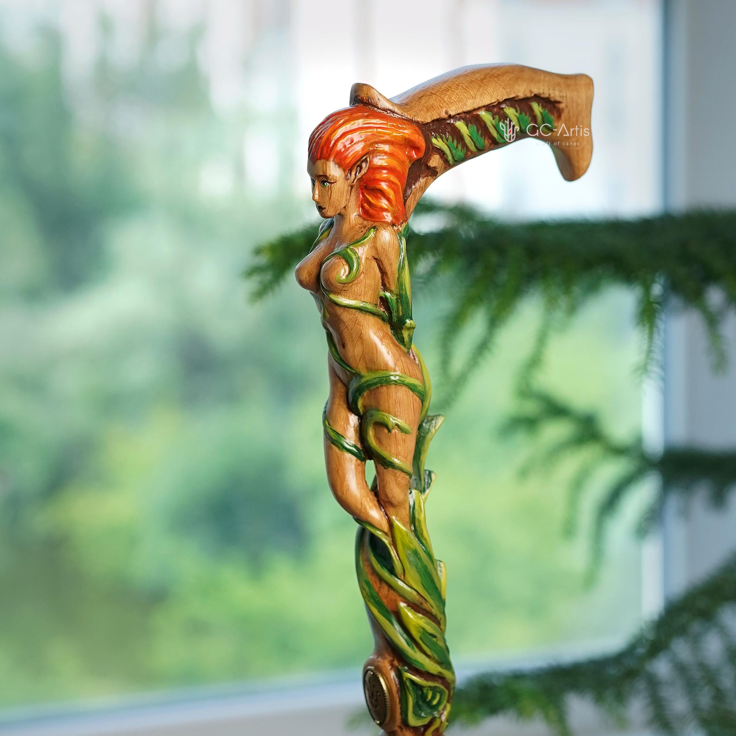 Forest Fairy Light Wood – Hand-Carved Wooden Walking Cane - GCArtis - Hand carved Wooden Canes - Wood, wooden, solid wood, hard wood