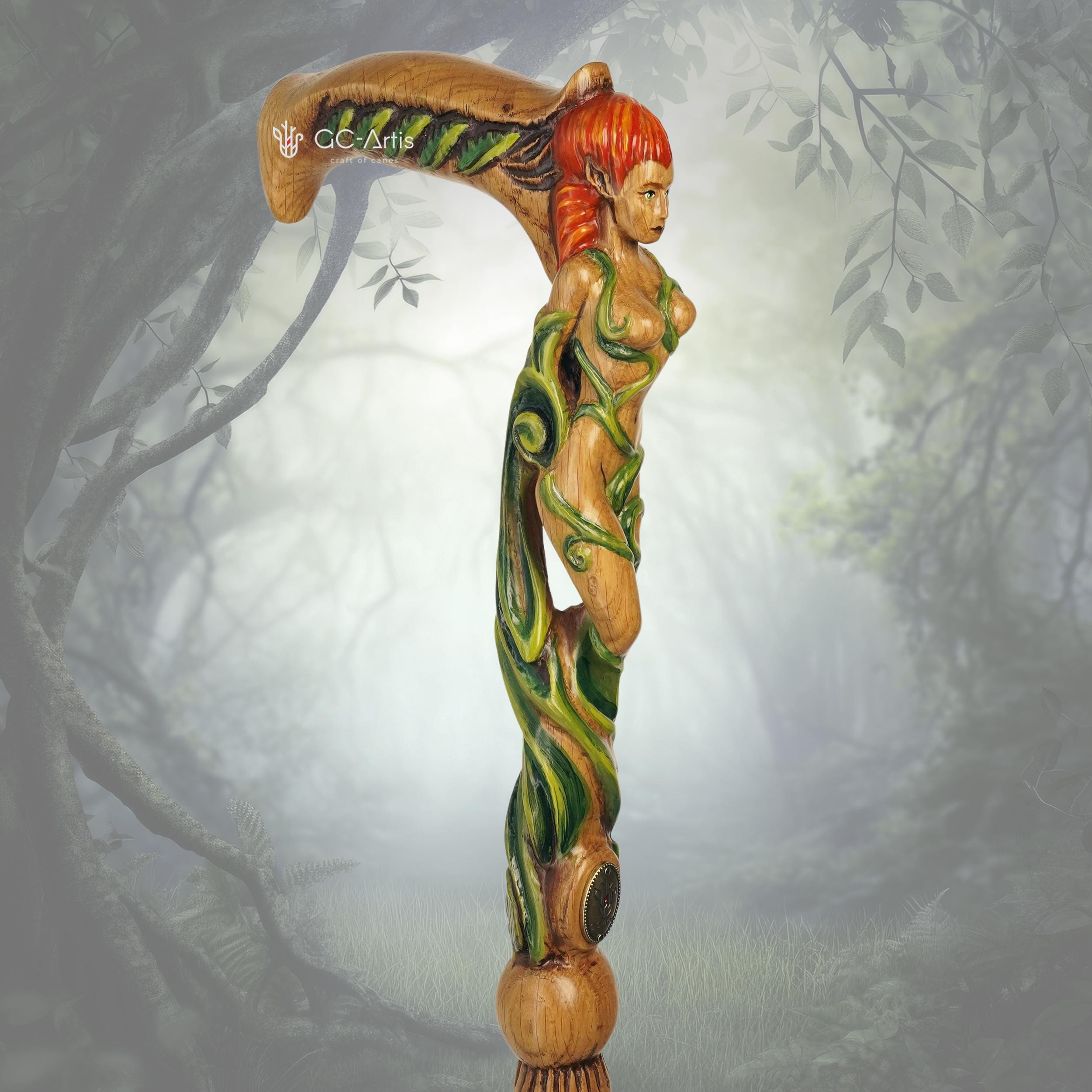Forest Fairy Light Wood – Hand-Carved Wooden Walking Cane - GCArtis - Hand carved Wooden Canes - Wood, wooden, solid wood, hard wood