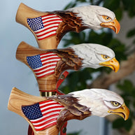 Bald Eagle US Patriotic Light Wood – Hand-Painted Artisan Walking Cane - GCArtis - Lux Hand Painted Canes - Wood, Wooden, Hard wood, Metal, Bronze, Brass, Rubber, wood walking cane