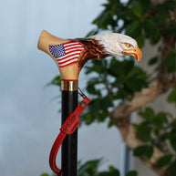 Bald Eagle US Patriotic Light Wood – Hand-Painted Artisan Walking Cane - GCArtis - Lux Hand Painted Canes - Wood, Wooden, Hard wood, Metal, Bronze, Brass, Rubber, wood walking cane