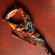 Hand Carved Oak Wood Walking Cane – Black Winged Dragon, Tree of Life Design - GCArtis - Lux Hand Painted Canes - 