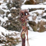Hand Carved Bear Walking Staff, Hiking Stick: Wooden Cane for Wild Forest - GCArtis - Walking Stick Staff - 