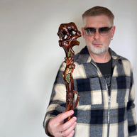 Hand Carved Bear Walking Staff, Hiking Stick: Wooden Cane for Wild Forest - GCArtis - Walking Stick Staff - 