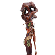Hand Carved Bear Walking Staff, Hiking Stick: Wooden Cane for Wild Forest - GCArtis - Walking Stick Staff - 