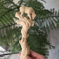 Hand Carved Bear Walking Staff, Hiking Stick: Wooden Cane for Wild Forest - GCArtis - Walking Stick Staff - 