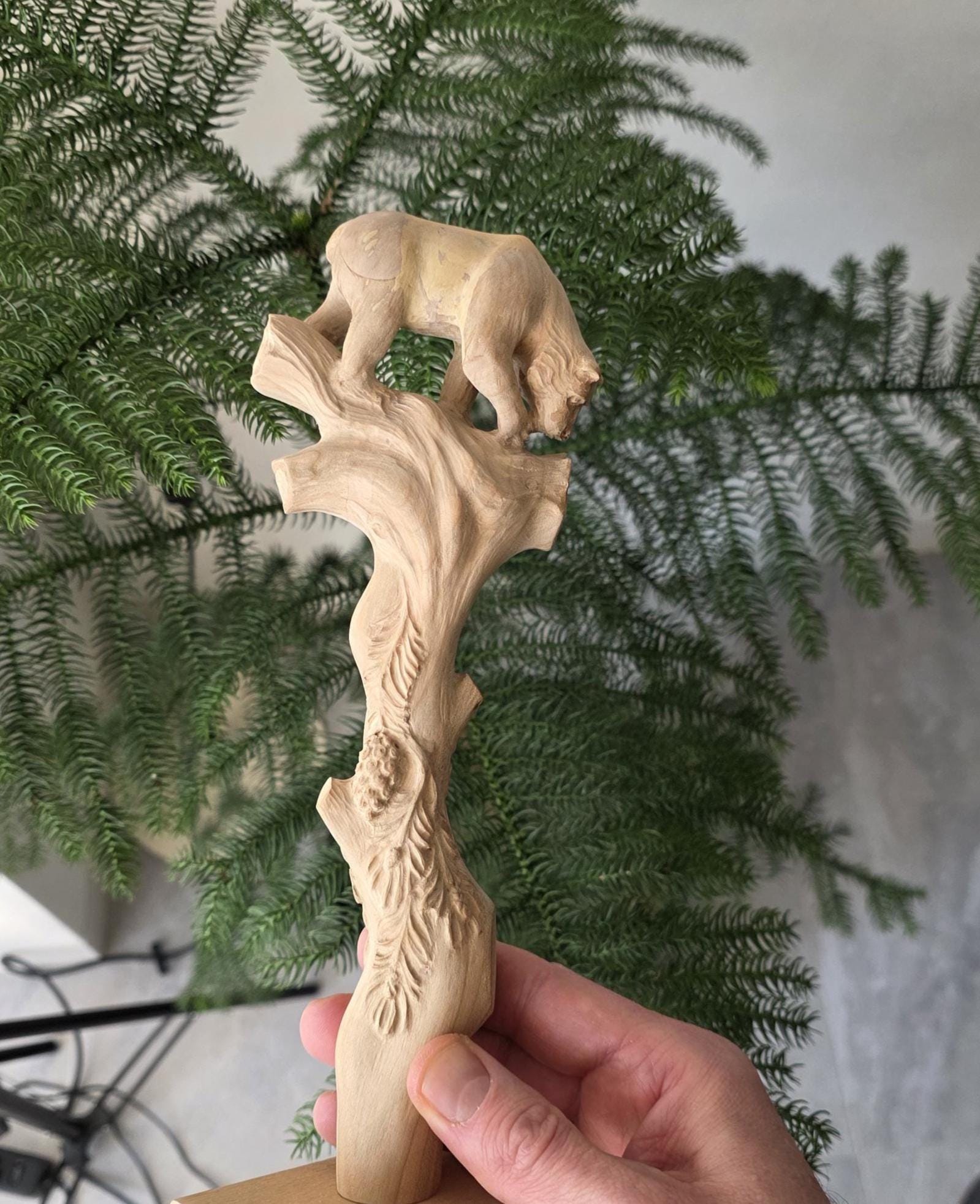 Hand Carved Bear Walking Staff, Hiking Stick: Wooden Cane for Wild Forest - GCArtis - Walking Stick Staff - 