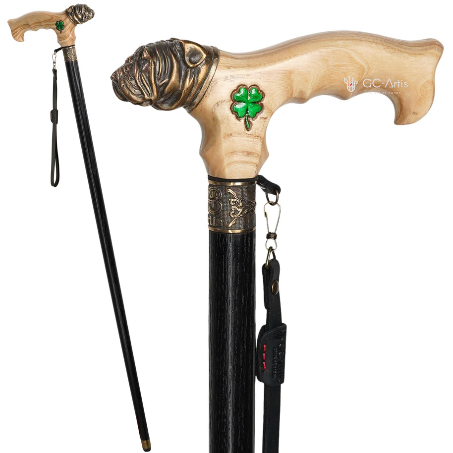 Rottweiler Dog – Bronze & Wood Walking Cane - GCArtis - Solid Bronze Canes - Wood, Brass, Bronze