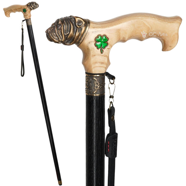 Rottweiler Dog – Bronze & Wood Walking Cane - GCArtis - Solid Bronze Canes - Wood, Brass, Bronze